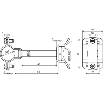 Support P85 pour câble HVI de 27 mm de diamètre, pour zones Ex, hauteur 85 mm, pour montage sur tube de 50 à 300 mm de diamètre, acier inoxydable LH ZS 27 EX P85 SBB V2A