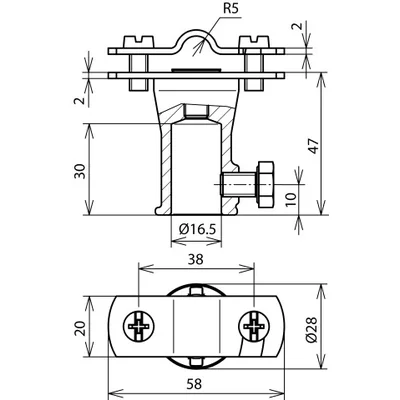 Support pour câble de diamètre 7-10 mm, avec douille de montage de diamètre 16 mm LH 7.10 BB16 V2A ZG