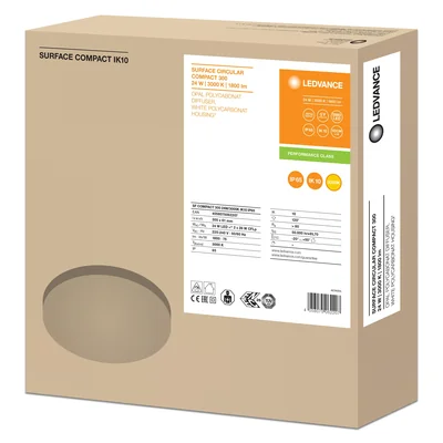 SURFACE COMPACT Applique et plafonnier LED 230V 24W 1800lm IP65 n/t WW 300mm IK10 blanc