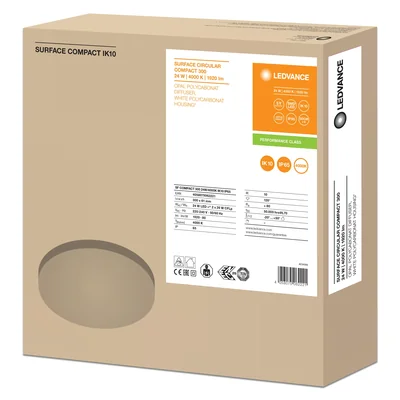 SURFACE COMPACT LED wall and ceiling luminaire 230V 24W 1920lm IP65 n/t NW 300mm IK10 white