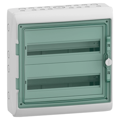 Surface-mounted housing Mureva (former Kaedra) IP65 MRV-2-18-NT-T transparent door 2 rows 18 modules/row