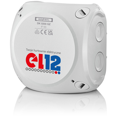 Surface-mounted junction box DK 0200 GZ 93x93x62mm without terminals IP66 gray with el12 logo