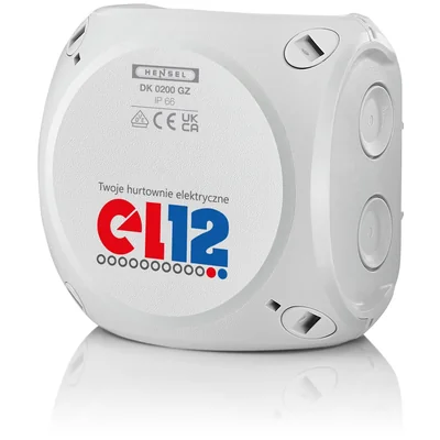 Surface-mounted junction box DK 0200 GZ 93x93x62mm without terminals IP66 gray with el12 logo
