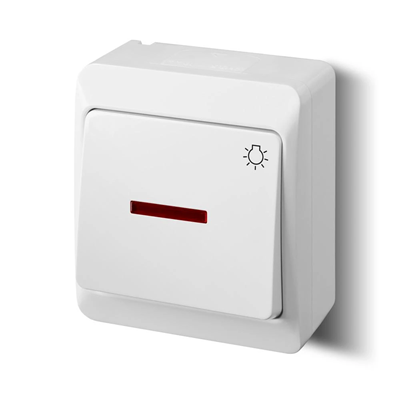Surface-mounted switch, "light", with backlight - white, IP44 HERMES