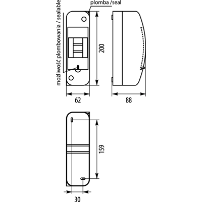 Surface-mounted switchgear - RNT 2S (N+PE)