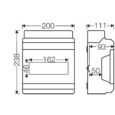 Surface-mounted switchgear without equipment 1500VDC/1000VAC IP65 protection class II 1x9 modules without terminals 200x238x111 material PS-polystyrene weight 0.903kg