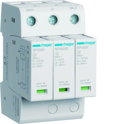 Surge arrester SPD 3P for photovoltaic systems MOV T2 25 kA d.c.