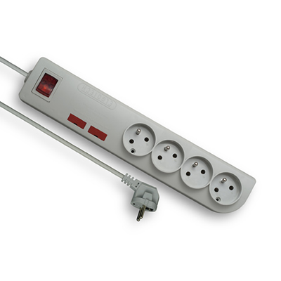 Surge protection extension cord 4 sockets with/u switch 3m 3x1 gray