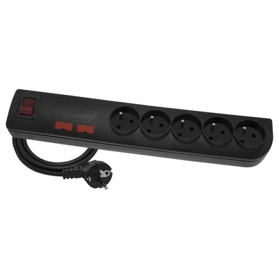 Surge protection extension cord 5 sockets with/u switch 1.5m 3x1 black