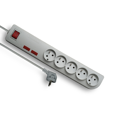 Surge protection extension cord 5 sockets with/u switch 3m 3x1 grey