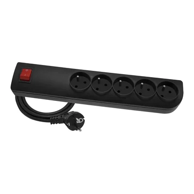 Surge protection extension cord 5 sockets with/u switch 5m 3x1 black