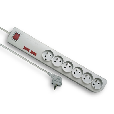 Surge protection extension cord 6 sockets with/u switch 5m 3x1 gray