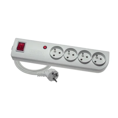 Surge protector extension cord with overload and overcurrent protection, 4-fold, 4x2P+Z, gray, with illuminated switch 3x1mm² 250V~/10A - 3m and mounting holes PSF4-403
