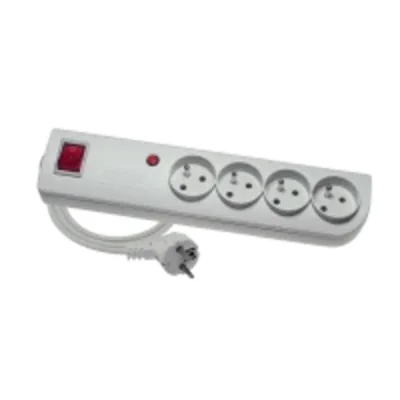 Surge protector extension cord with overload and overcurrent protection, 4-fold, 4x2P+Z, gray, with illuminated switch 3x1mm² 250V~/10A - 3m and mounting holes PSF4-403