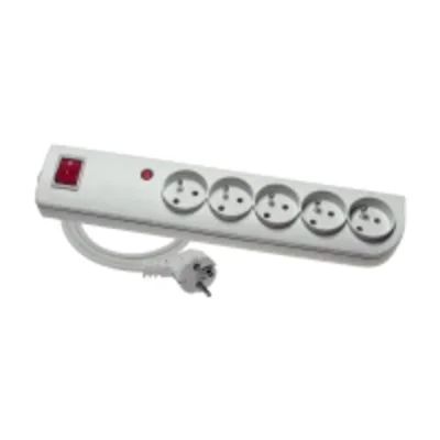 Surge protector extension cord with overload and overcurrent protection, 5-fold, 5x2P+Z, gray, with illuminated switch 3x1mm² 250V~/10A - 3m and mounting holes PSF4-503