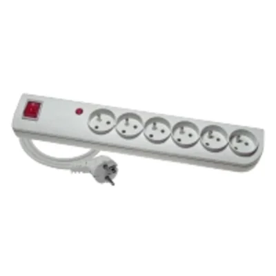 Surge protector extension cord with overload and overcurrent protection, 6-fold, 6x2P+Z, gray, with illuminated switch 3x1mm² 250V~/10A - 1.5m and mounting holes PSF4-601