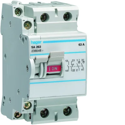 Switch disconnector with auxiliary contact, 2-pole, 63A