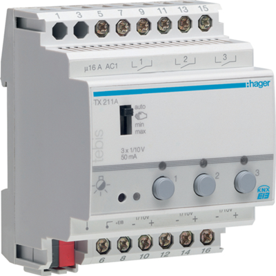 Switching dimmer 1x10V 50 mA 3-channel 4-module