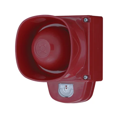 SY Base-LX-W/RF/R1/WP + SY/R1 VDS G2 Symphoni LX Sirena ottico-acustica da parete, alloggiamento rosso, luce rossa IP66