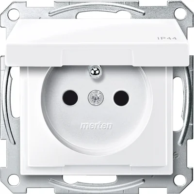 SYSTEM M Presa con messa a terra e coperchio IP44 con otturatori terminali senza viti bianco lucido attivo