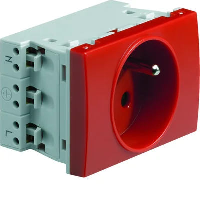 SYSTO Durchgangssteckdose mit Erdung 2P+E selbstsichernd 3 Module 16A/230V rot