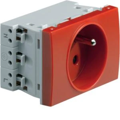 SYSTO Durchgangssteckdose mit Erdung 2P+E selbstsichernd 3 Module 16A/230V rot