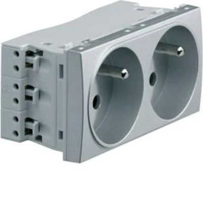 SYSTO Durchgangssteckdose mit Erdung 2x(2P+E) selbstklemmend 4 Module 16A/230V Aluminium