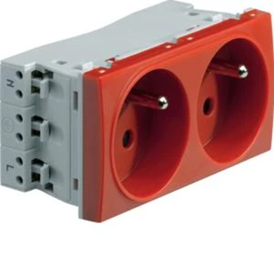 SYSTO Durchgangssteckdose mit Erdung 2x(2P+E) selbstklemmend 4 Module 16A/230V rot