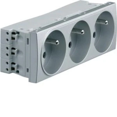 SYSTO Durchgangssteckdose mit Erdung 3x(2P+E) selbstklemmend 6 Module 16A/230V Aluminium