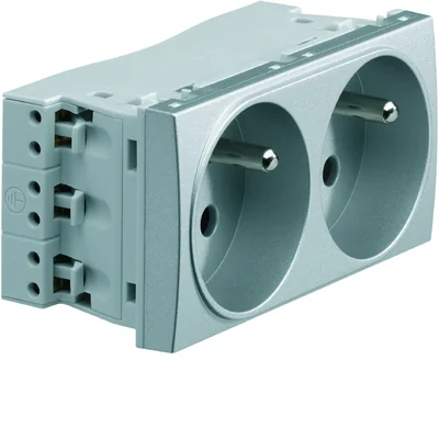 SYSTO Presa passante con messa a terra 2x(2P+Z) terminali autonomi 4 moduli 16A/230V alluminio