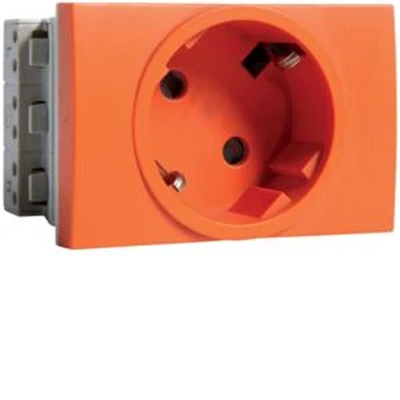 SYSTO Prise de courant traversante SCHUKO 2P+Z autobloquante protection contre les contacts 3 modules 16A/230V orange