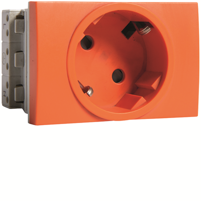 SYSTO Prise de courant traversante SCHUKO 2P+Z autobloquante protection contre les contacts 3 modules 16A/230V orange