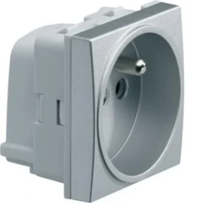 SYSTO Steckdose mit Erdung selbstsichernd 2 Module 16A/230V Aluminium