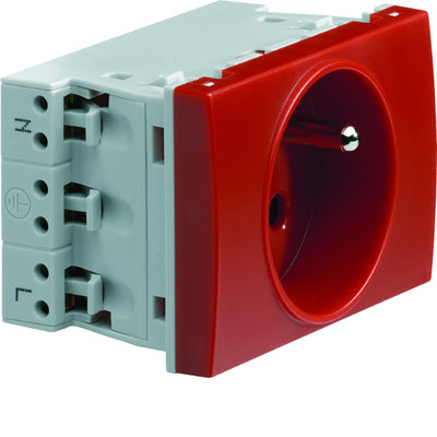 SYSTO Through-socket with earthing DATA 1x(2P+E) self-locking 3 red modules 16A/230V