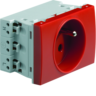 SYSTO Through-socket with grounding 2P+E self-locking 3 modules 16A/230V red