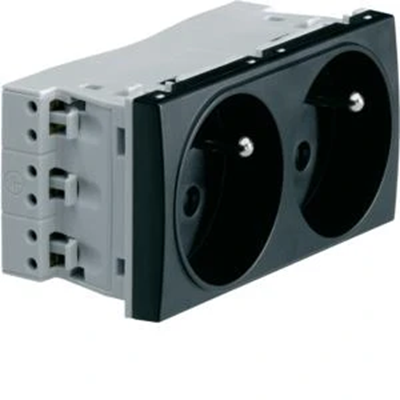 SYSTO Through-socket with grounding 2x(2P+E) self-clamping 4 modules 16A/230V black