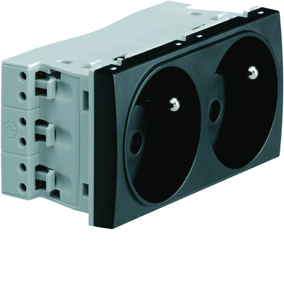 SYSTO Through-socket with grounding 2x(2P+E) self-clamping 4 modules 16A/230V black