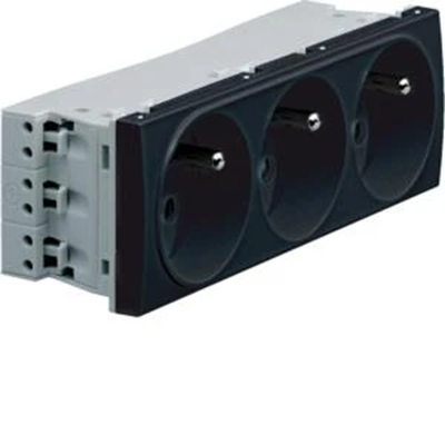 SYSTO Through-socket with grounding 3x(2P+E) self-clamping 6 modules 16A/230V black