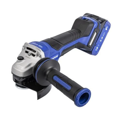 Szlifierka kątowa 18V 125mm włącznik łopatkowy reg obrotów 2 akumulatory 5Ah ładowarka 6,5A walizka RawlCase