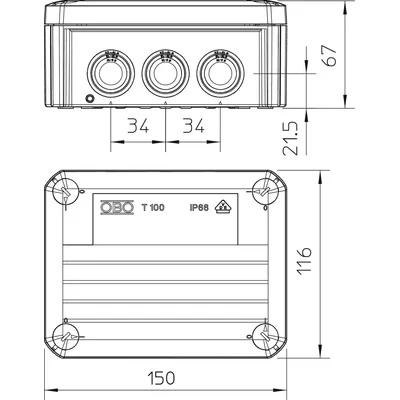 T 100 KL Junction box with terminal strip and inserts
