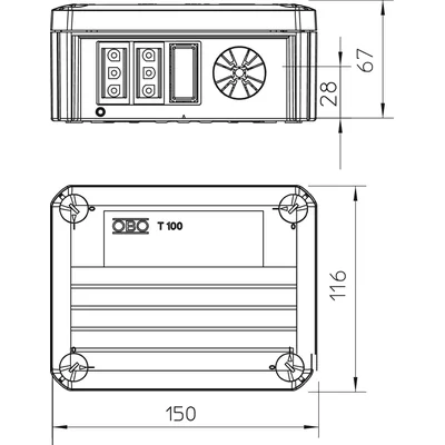 T 100 WB 4S3 Junction box with Wieland 4s3p sockets