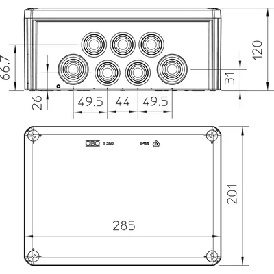 T 350 KL Junction box with terminal strip and inserts