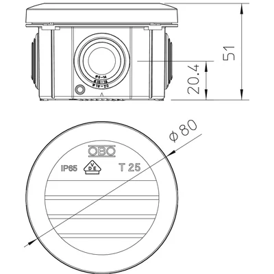 T-SERIE Anschlussdose T25 fi80mm hellgrau