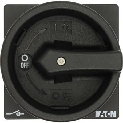 T0-1-102/EA/SVB-SW Main switch, 2 pole, 20 A, emergency stop function, 90°, padlockable in the Off position, surface mounting, black knob with padlockable function