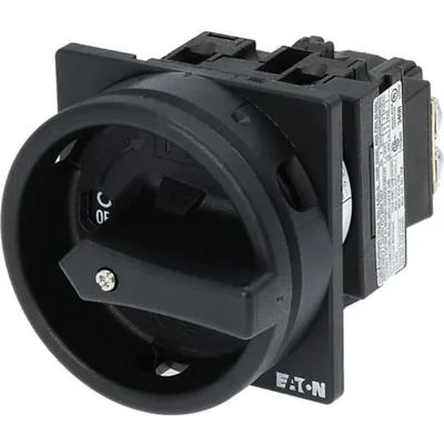 T0-1-102/EA/SVB-SW Main switch, 2 pole, 20 A, emergency stop function, 90°, padlockable in the Off position, surface mounting, black knob with padlockable function