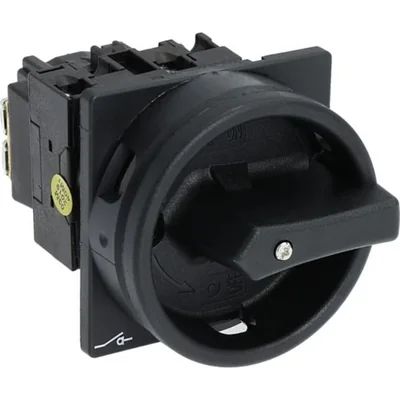 T0-1-102/EA/SVB-SW Main switch, 2 pole, 20 A, emergency stop function, 90°, padlockable in the Off position, surface mounting, black knob with padlockable function
