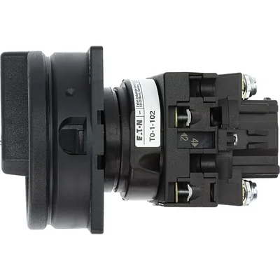 T0-1-102/EA/SVB-SW Main switch, 2 pole, 20 A, emergency stop function, 90°, padlockable in the Off position, surface mounting, black knob with padlockable function