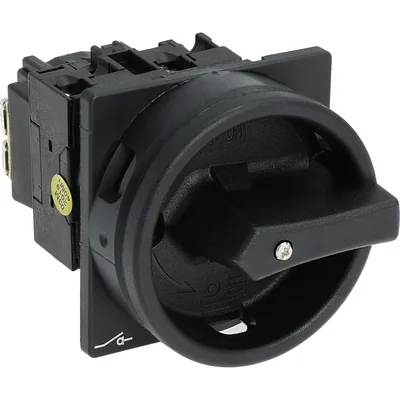 T0-1-102/EA/SVB-SW Main switch, 2 pole, 20 A, emergency stop function, 90°, padlockable in the Off position, surface mounting, black knob with padlockable function