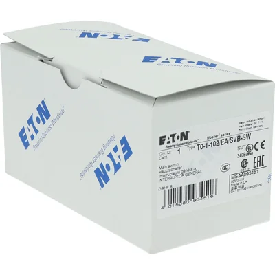 T0-1-102/EA/SVB-SW Main switch, 2 pole, 20 A, emergency stop function, 90°, padlockable in the Off position, surface mounting, black knob with padlockable function