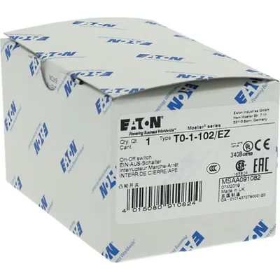 T0-1-102/EZ On-Off switch, 2 pole, 20 A, 90 °, surface mount 22.3 mm, black knob, non-locking
